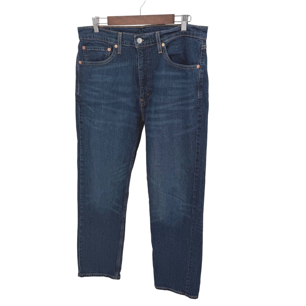 Levis Mens 36 x 32 Jeans 505 Regular Fit Dark Wash Blue Straight Leg Denim